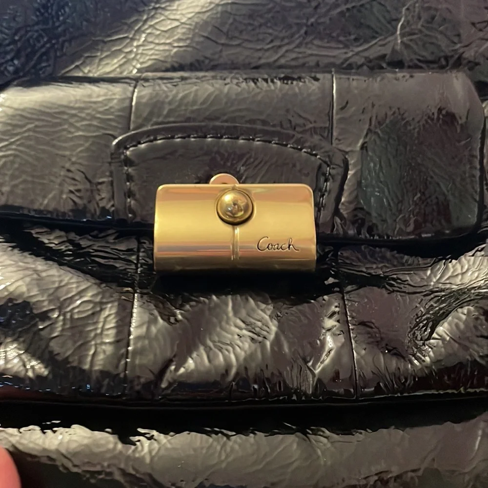 Coach black patent leather hobo bag